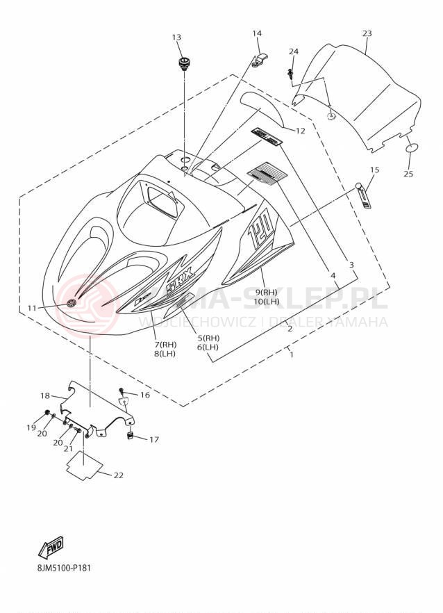Schemat "SHROUD - WINDSHIELD" do Yamaha SRX120 SRX120FL
