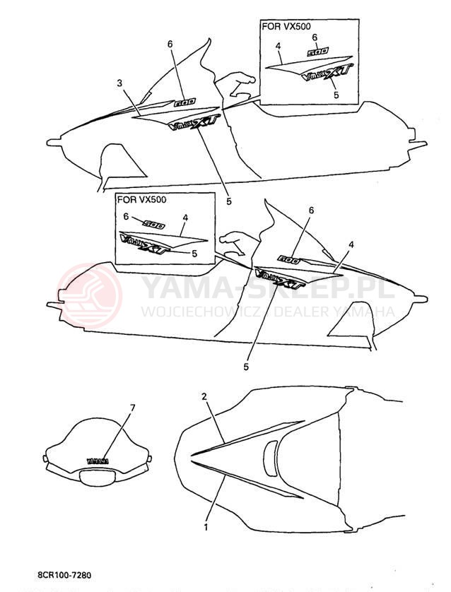 Schemat "naklejki" do Yamaha VMAX 600 XT VX600XTA/VX500XTA
