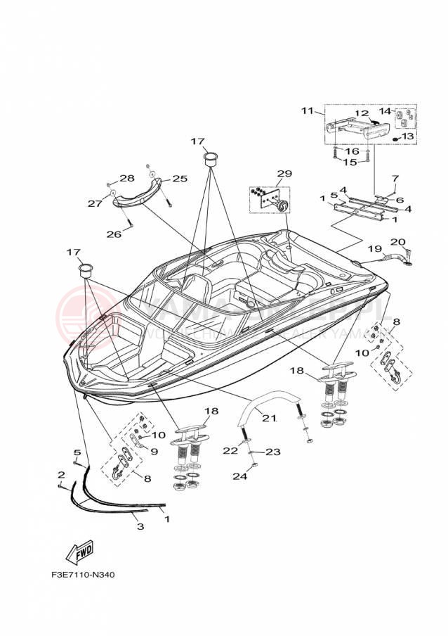 Schemat "HULL DECK FITTINGS" do Yamaha SX192 RM1800CP/RM1800DP