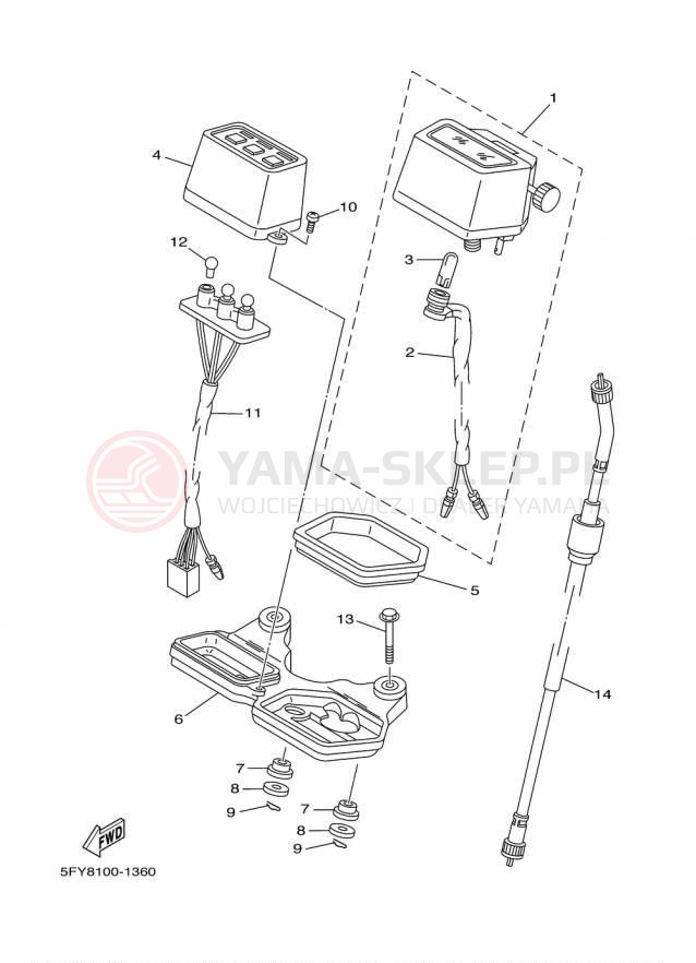 Schemat "licznik" do Yamaha TW200 TW200F1/TW200F1C