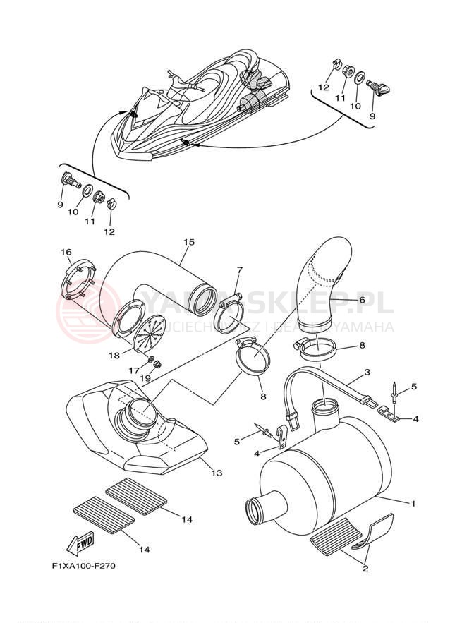 Schemat "wydech" do Yamaha WaveRunner FX HO FX1100F