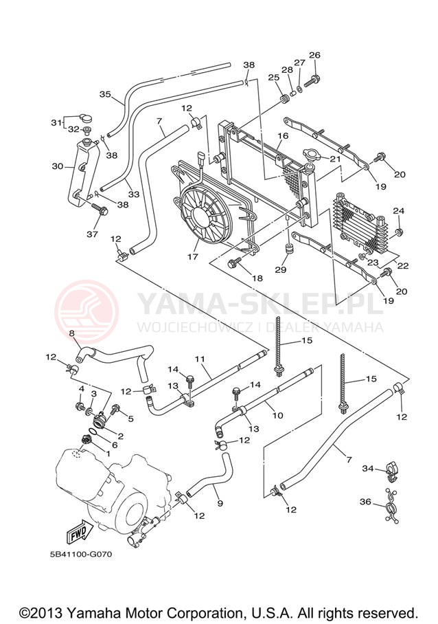 Schemat "Układ chlodzenia" do Yamaha RHINO 700FI YXR70FXR/YXR70FXGR