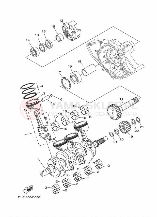 Schemat "Wał korbowy, tłok" do Yamaha AR210 LAT1100BP/LAT1100AP