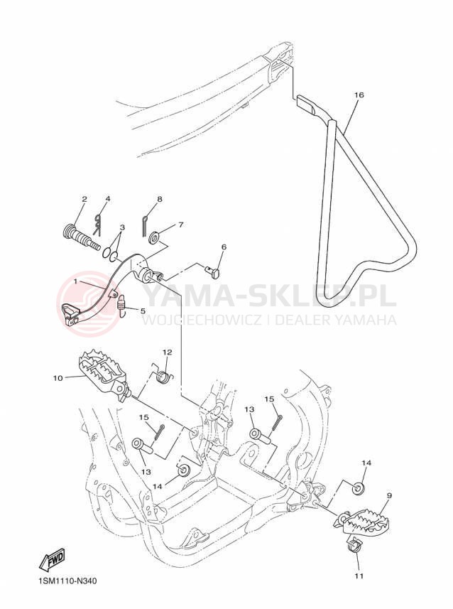 Schemat "Stopka postojowa i podnóżki" do Yamaha YZ250F YZ250FFW/YZ250FFL