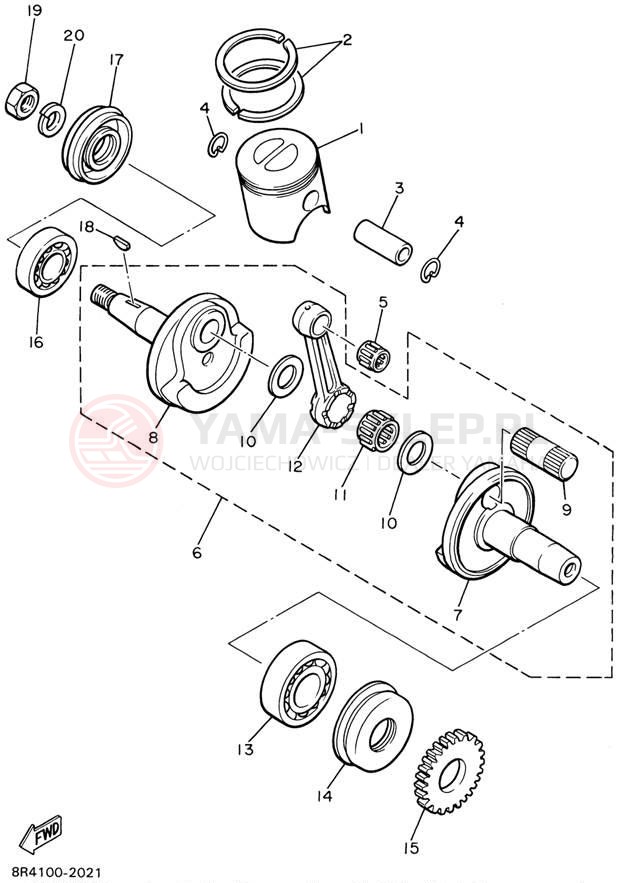 Schemat "Wał korbowy, tłok" do Yamaha BRAVO LT BR250TD