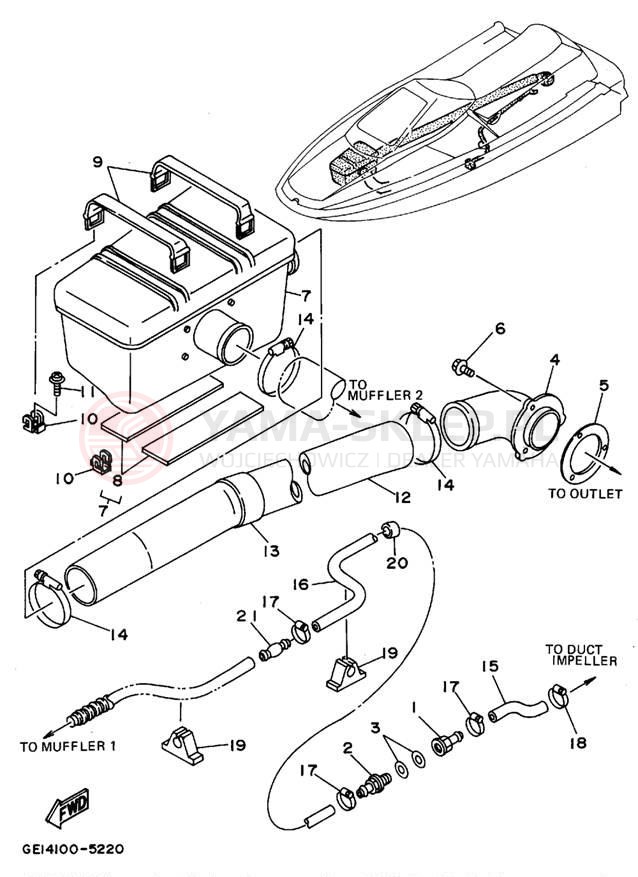 Schemat "Wydech końcowy" do Yamaha WAVE RUNNER III GP WRA700T