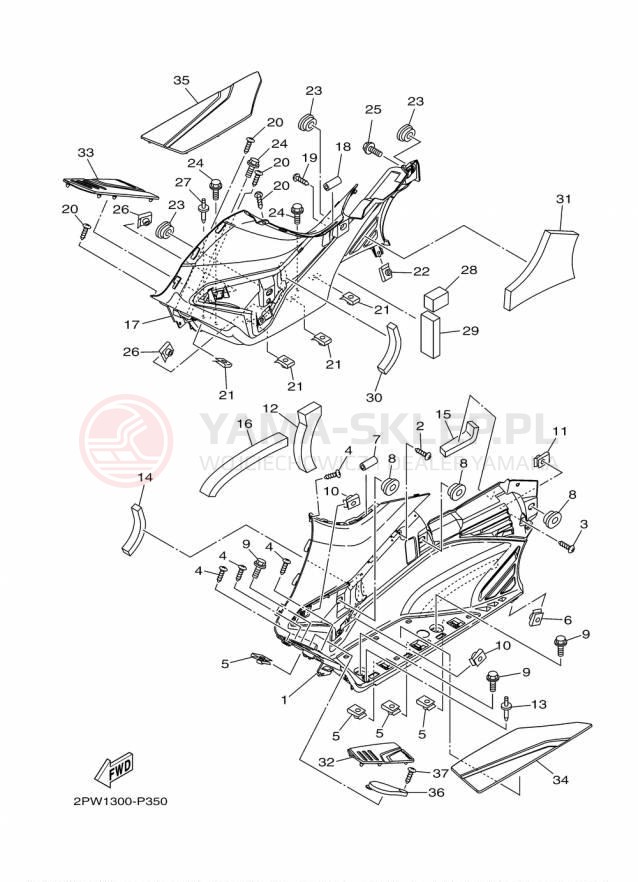 Schemat "Stopka postojowa i podnóżki" do Yamaha TMAX XP500F