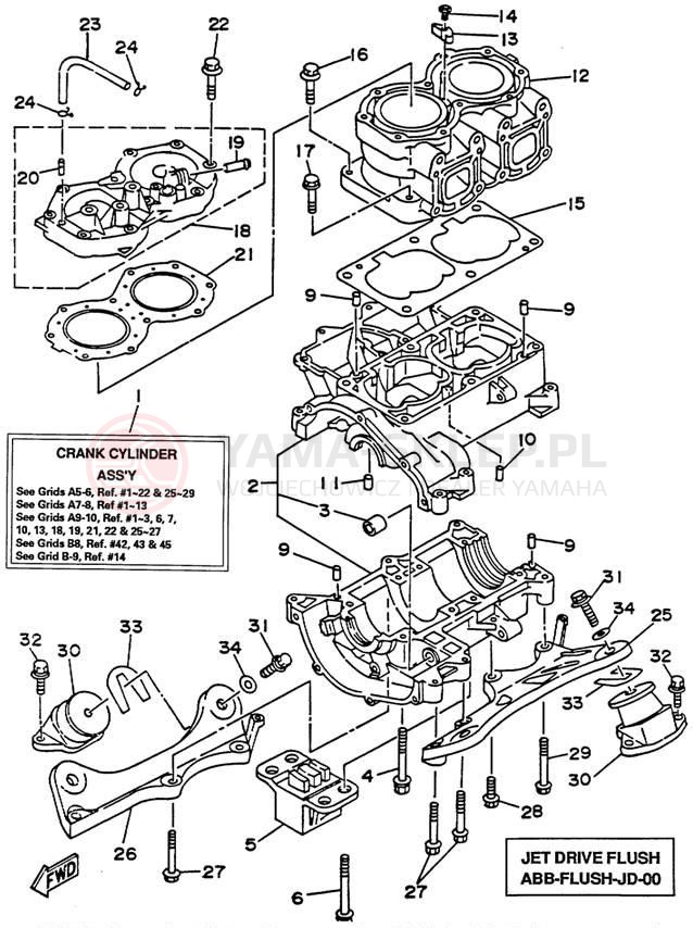 Schemat "cylinder, obudowa silnika" do Yamaha WRB650R_61