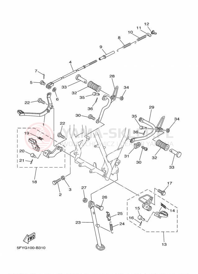 Schemat "Stopka postojowa i podnóżki" do Yamaha TW200 TW200F1/TW200F1C