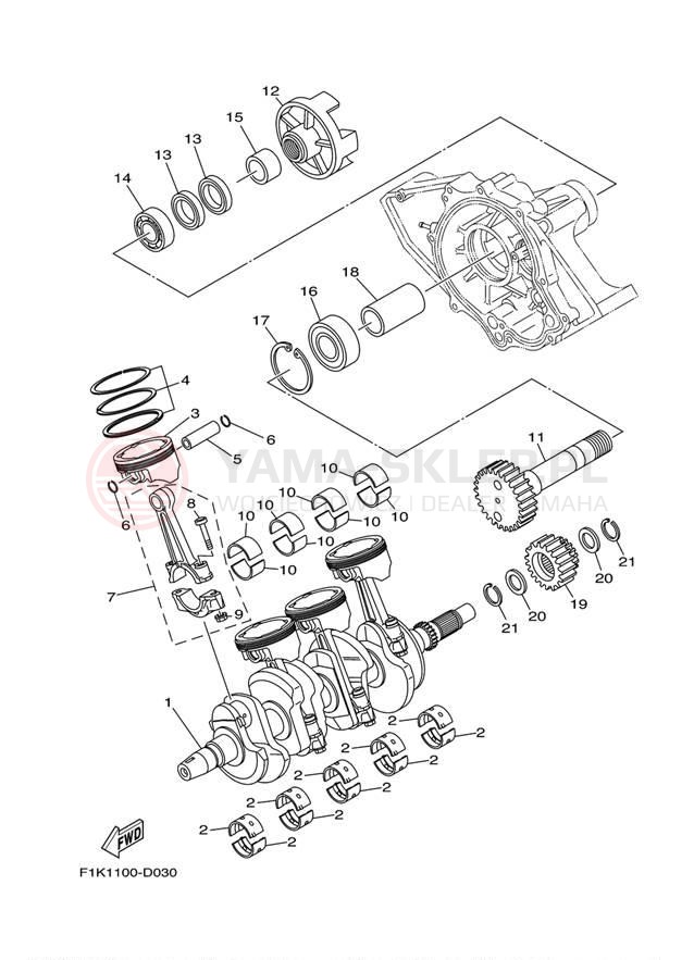 Schemat "Wał korbowy, tłok" do Yamaha WAVERUNNER VX SPORT VX1100CN
