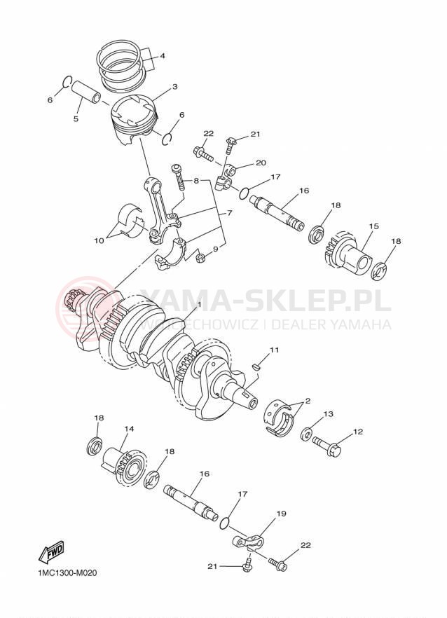 Schemat "Wał korbowy, tłok" do Yamaha FJR1300A FJR13AFC/FJR13AF