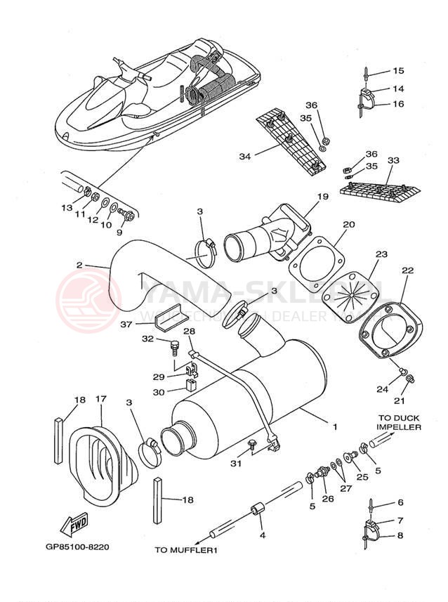 Schemat "Wydech końcowy" do Yamaha WAVE RUNNER GP1200 GP1200W