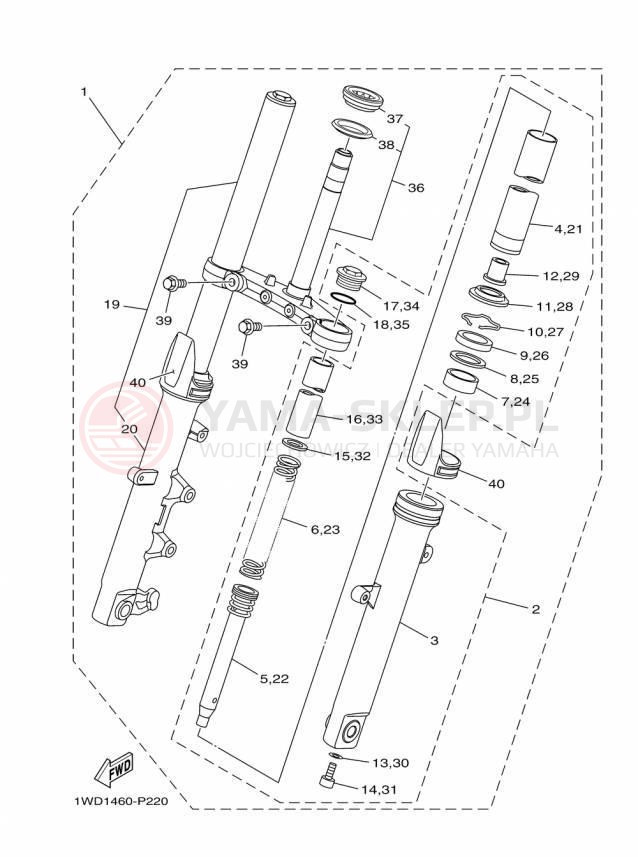 Schemat "Amortyzatory przód" do Yamaha YZFR3 YZFR3FL/YZFR3FR/YZFR3FB