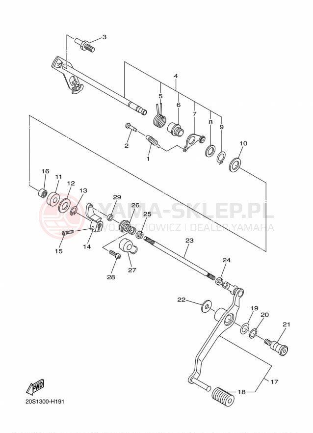 Schemat "Dźwignia zmiany biegów, wałek" do Yamaha FZ6R FZ6RFCR/FZ6RFR