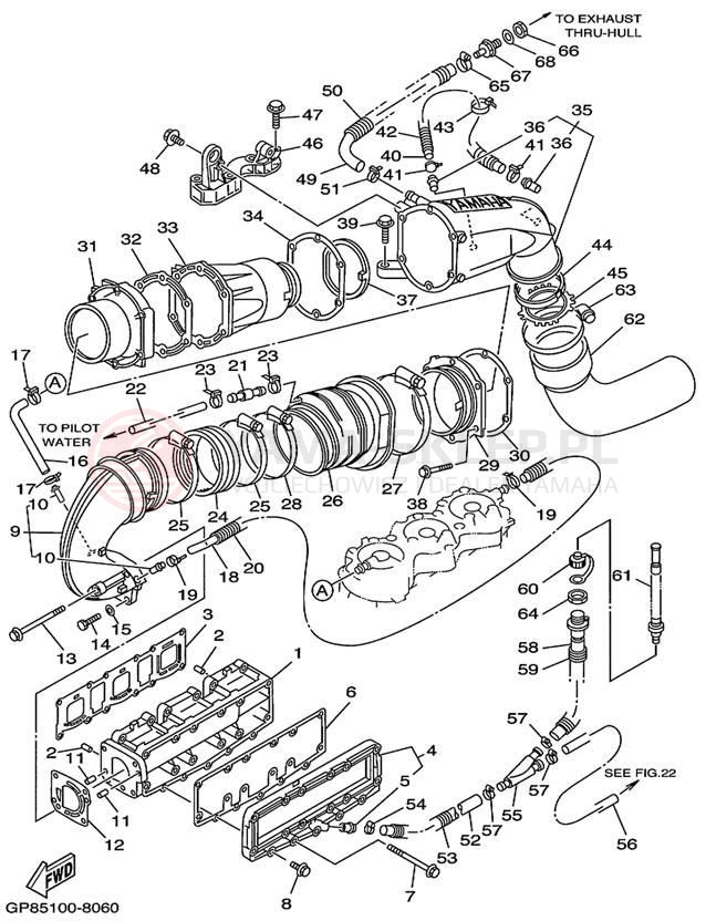 Schemat "wydech" do Yamaha WAVE RUNNER GP1200 GP1200X