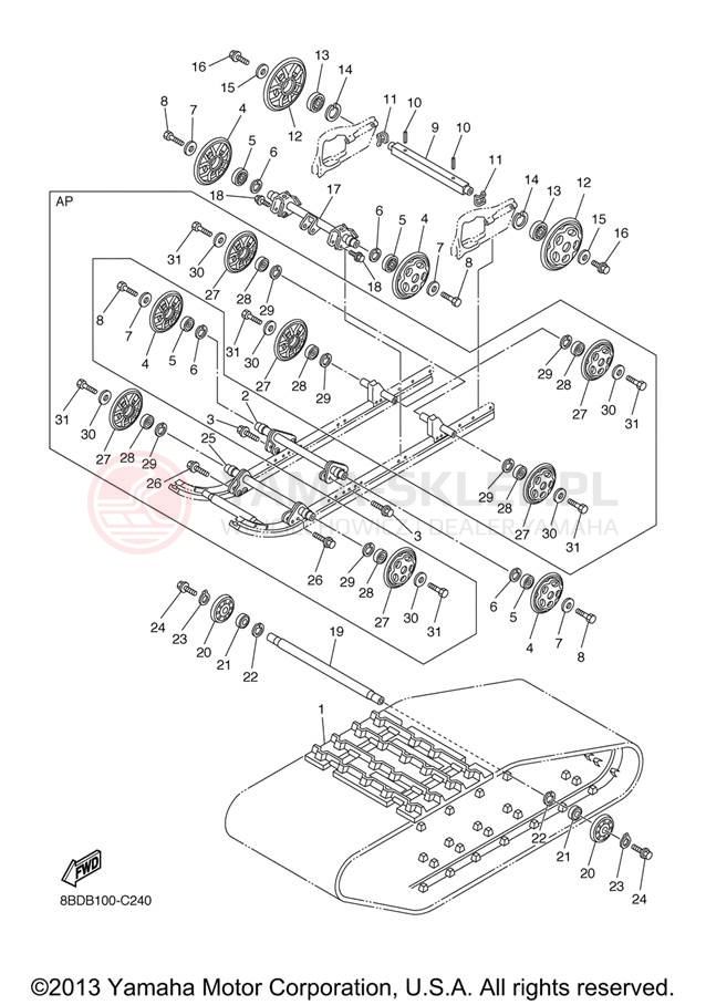Schemat "Zawieszenie gąsiennicy" do Yamaha BR250TX