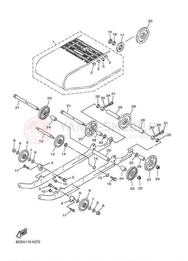 Schemat "Zawieszenie gąsiennicy" do Yamaha VK PRO VK10AW/VK10AB