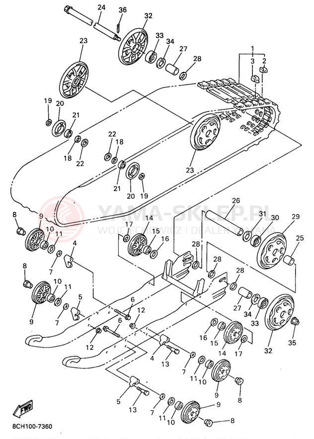 Schemat "Zawieszenie gąsiennicy" do Yamaha VMAX 600 SX VX600SXA/VX700SXA