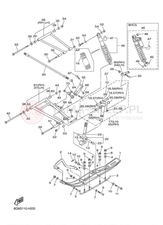 Schemat "płozy" do Yamaha RS VECTOR_GT RS90RYW/RS90GTYB