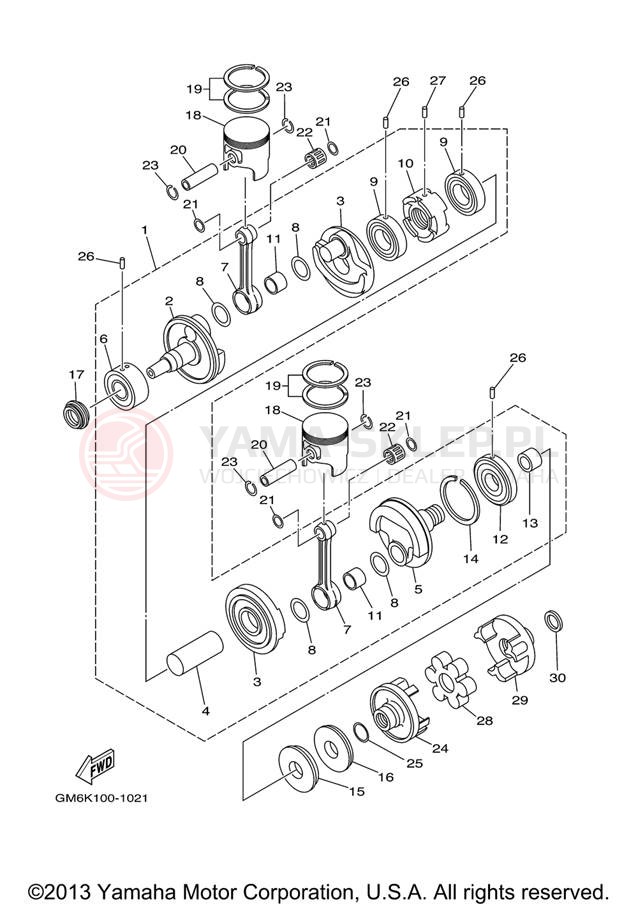 Schemat "Wał korbowy, tłok" do Yamaha SJ700BG