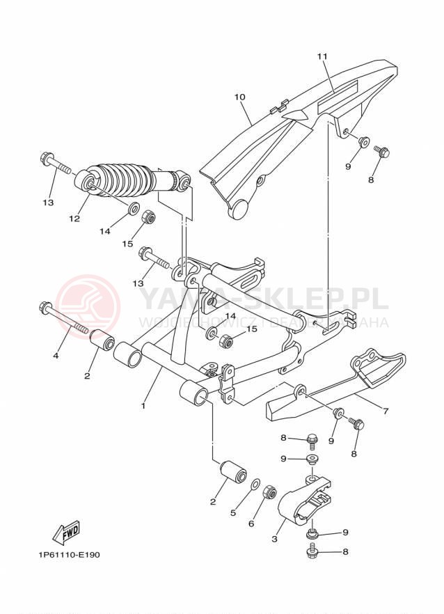 Schemat "wahacz, zawieszenie tył" do Yamaha TTR50E TTR50EF
