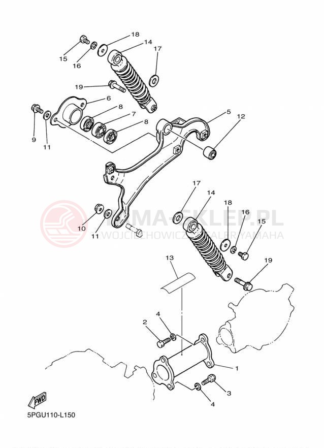 Schemat "wahacz, zawieszenie tył" do Yamaha PW50 PW50F1