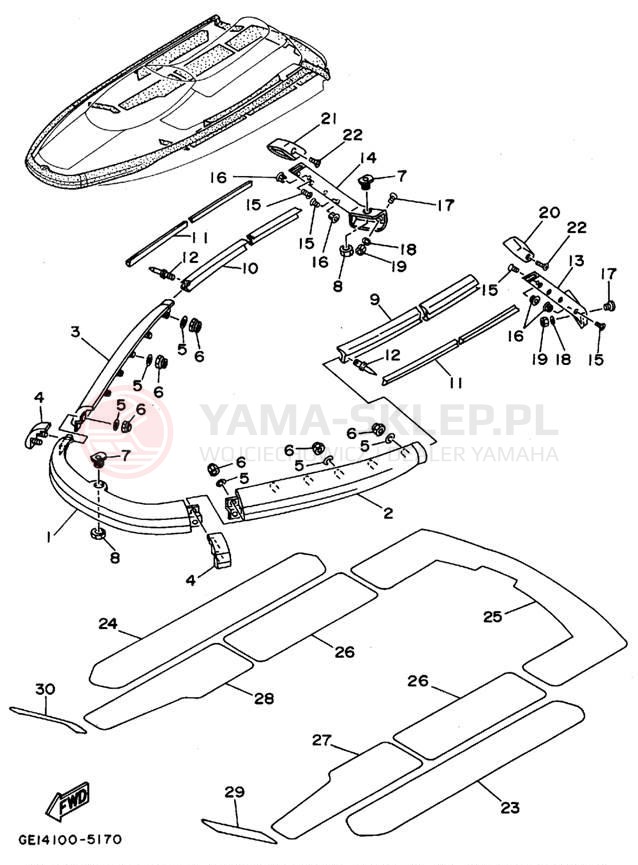 Schemat "GUNWALE - MAT" do Yamaha WAVE RUNNER III GP WRA700T