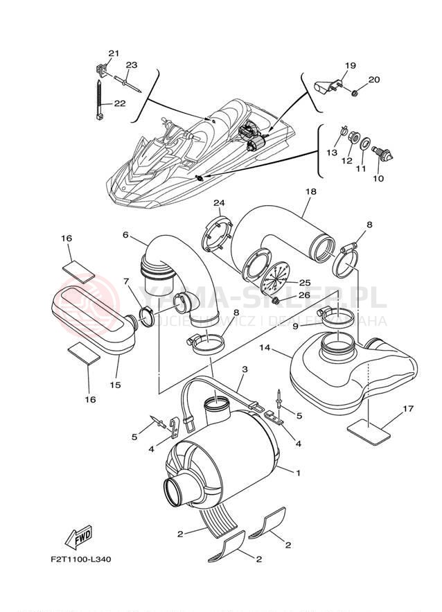 Schemat "wydech" do Yamaha WAVERUNNER FX HO FB1800M