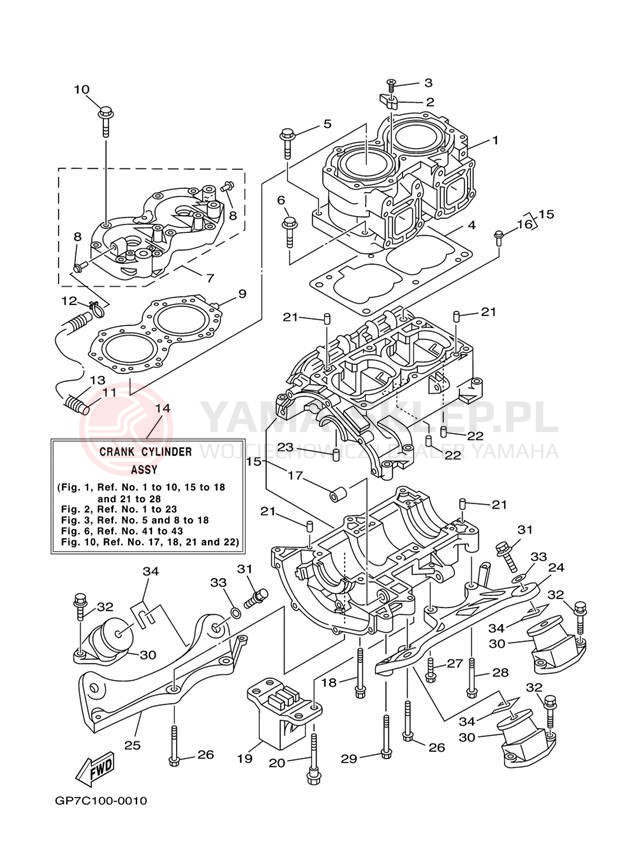 Schemat "cylinder, obudowa silnika" do Yamaha GP760 GP760Y
