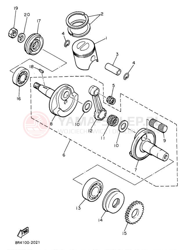 Schemat "Wał korbowy, tłok" do Yamaha BRAVO LT BR250TA
