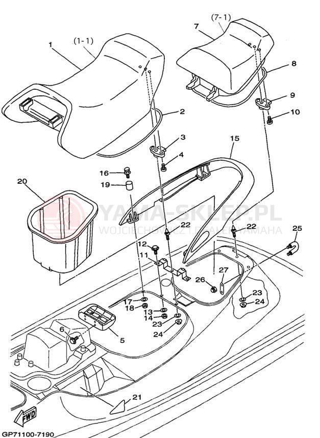 Schemat "Siedzenie i schowek" do Yamaha WAVE RUNNER GP1200 GP1200V