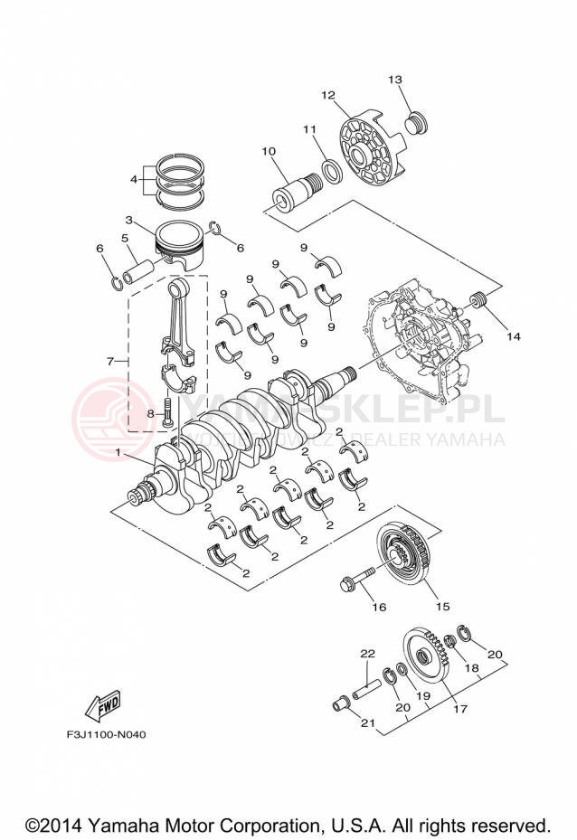 Schemat "Wał korbowy, tłok" do Yamaha WAVERUNNER FZR GX1800P