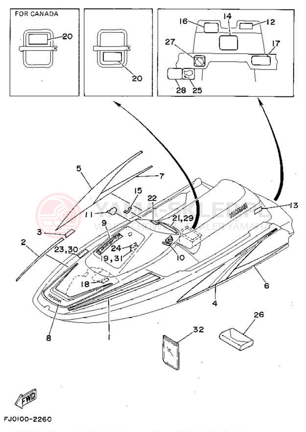 Schemat "Naklejki" do Yamaha WAVE RUNNER III WRA650Q