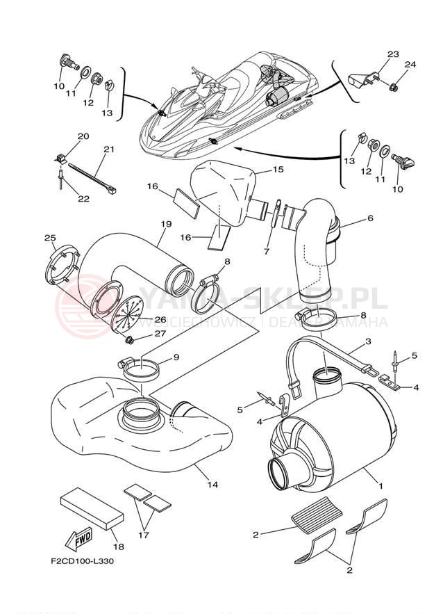 Schemat "wydech" do Yamaha WAVERUNNER FZR GX1800L
