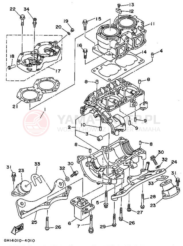 Schemat "cylinder, obudowa silnika" do Yamaha WAVE RAIDER RA700S