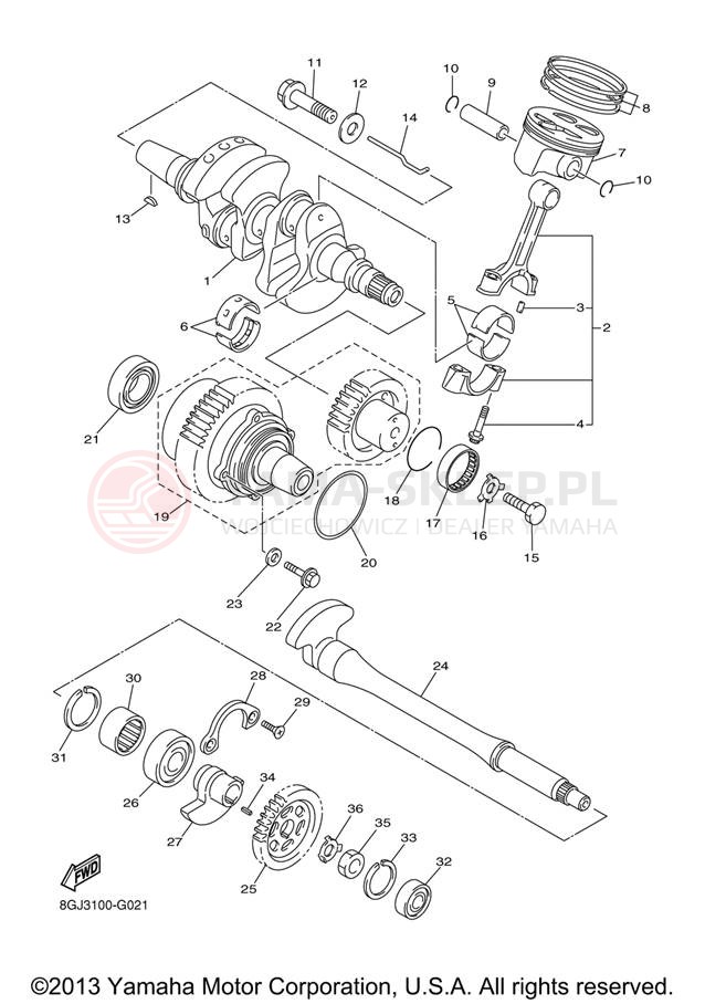 Schemat "Wał korbowy, tłok" do Yamaha PHAZER RTX PZ50RTZO/PZ50RTZB
