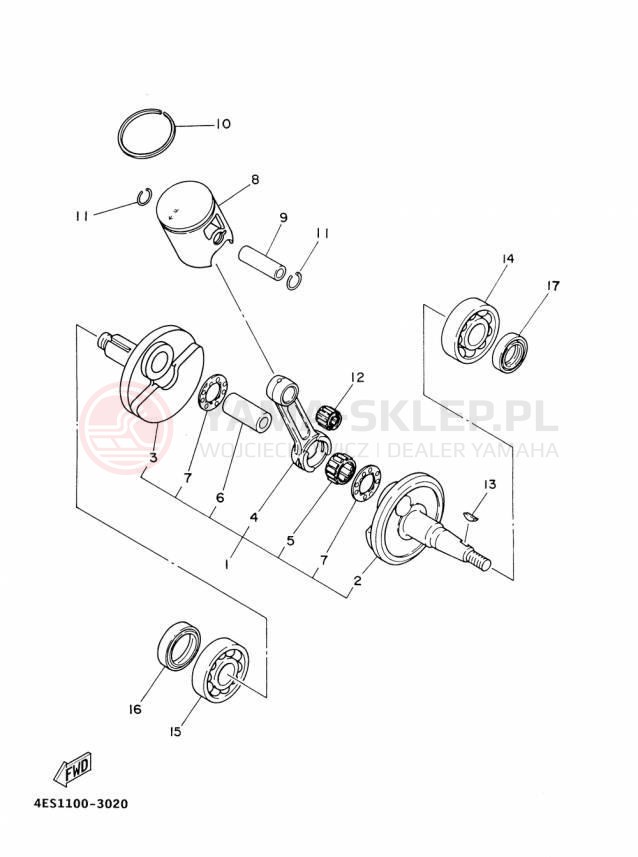 Schemat "Wał korbowy, tłok" do Yamaha YZ85 YZ85F