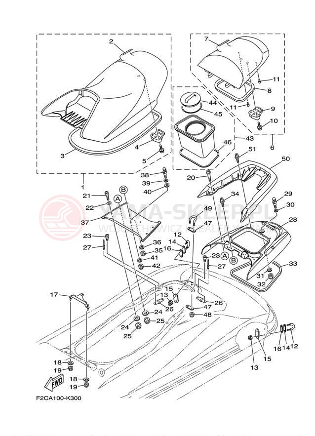 Schemat "Siedzenie i schowek" do Yamaha WAVERUNNER FZS GX1800AL