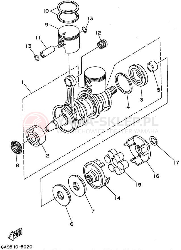 Schemat "Wał korbowy, tłok" do Yamaha WAVE RUNNER VXR WRB650T