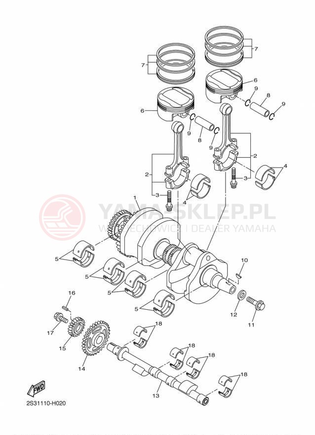 Schemat "Wał korbowy, tłok" do Yamaha VMAX VMX17FCR/VMX17FR