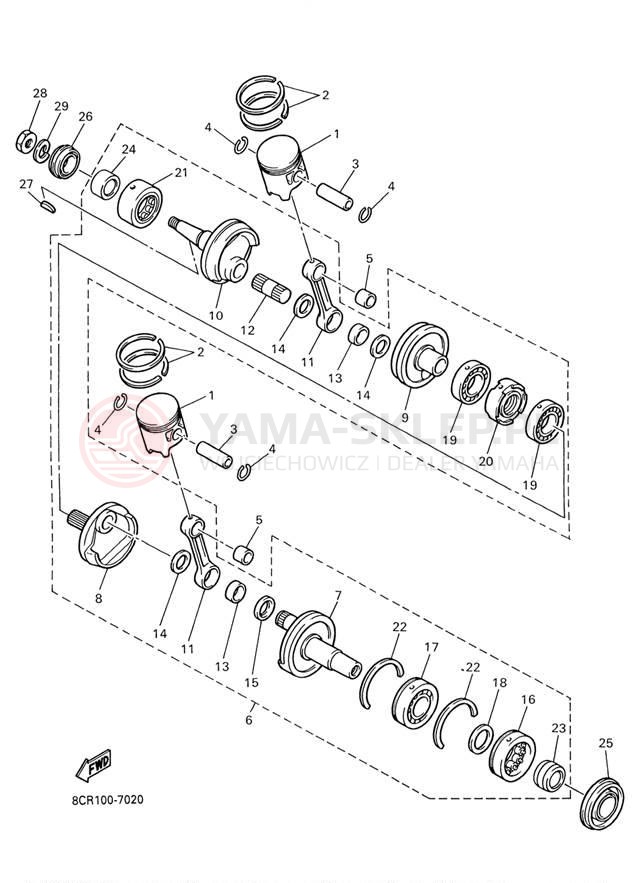 Schemat "Wał korbowy, tłok" do Yamaha SX500R SX500D