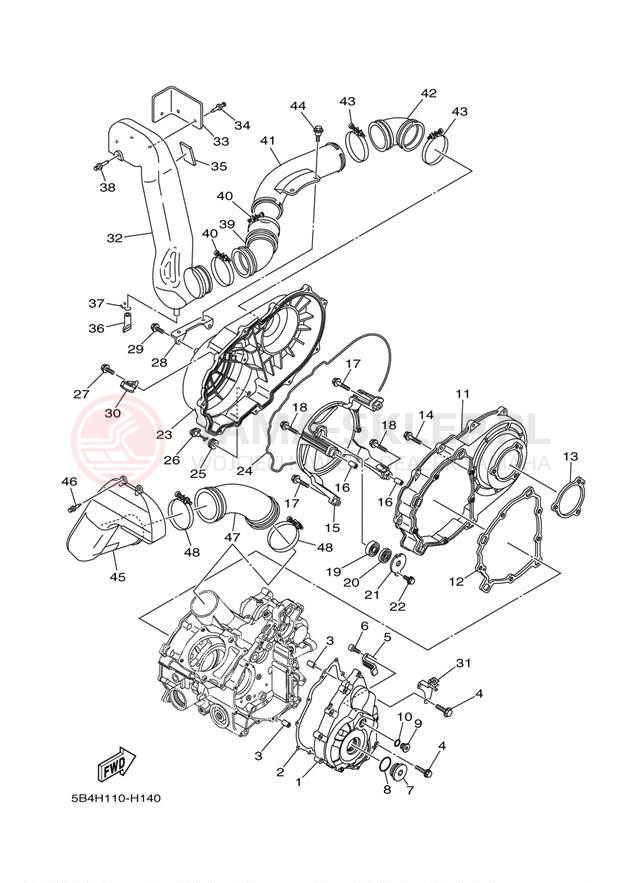 Schemat "Pokrywa silnika" do Yamaha RHINO 700 YXR7FBGR/YXR7FBL