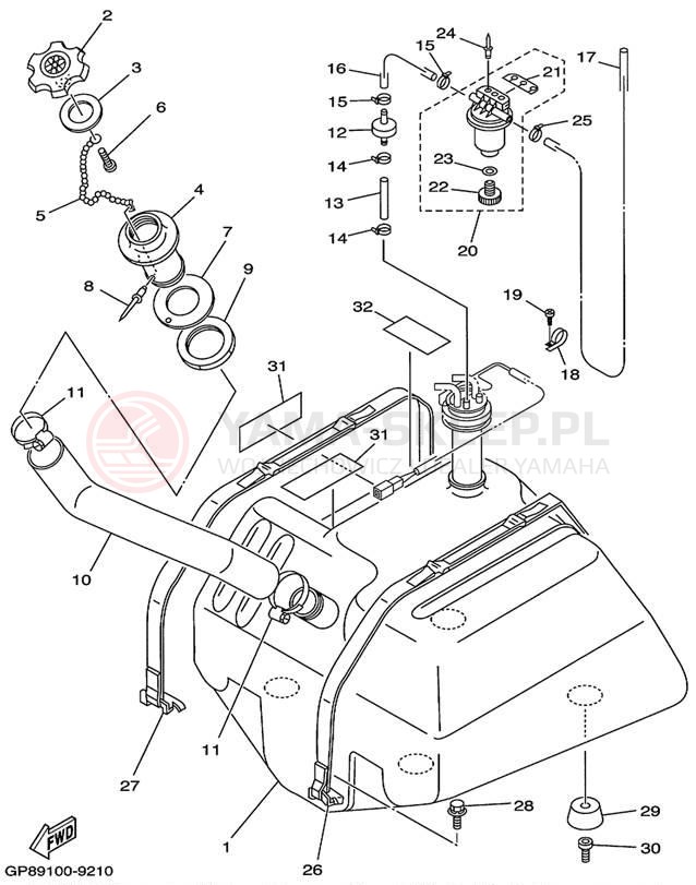 Schemat "zbiornik paliwa" do Yamaha WAVE RUNNER GP1200 GP1200X