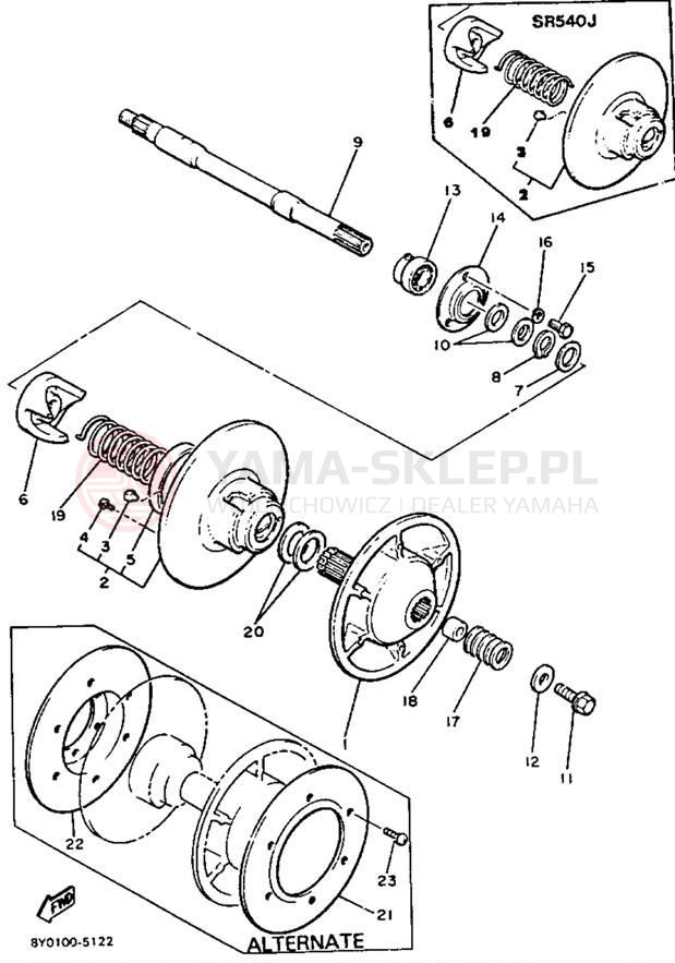 Schemat "Przeniesienie napędu" do Yamaha SRV SR540J