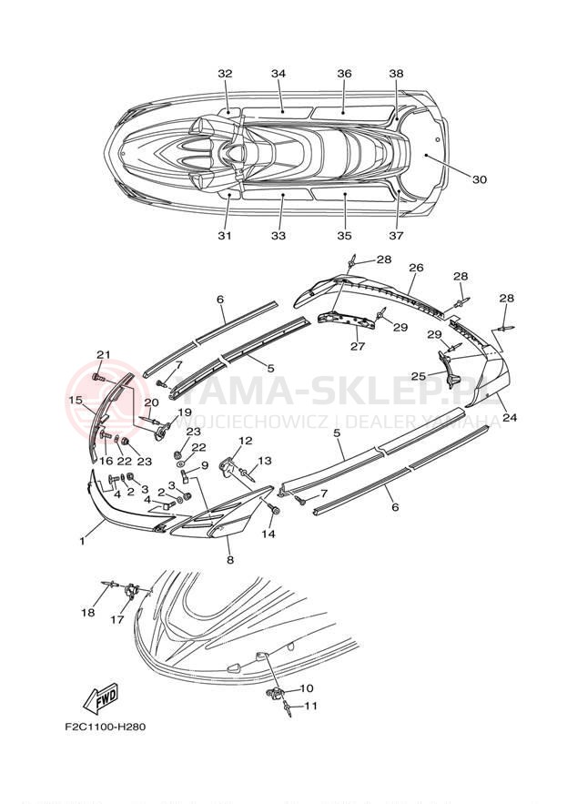 Schemat "GUNWALE - MAT" do Yamaha WAVERUNNER FZR GX1800HB