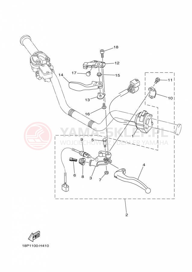Schemat "Kierownica i osprzęt" do Yamaha YFZ450R YFZ450RFL