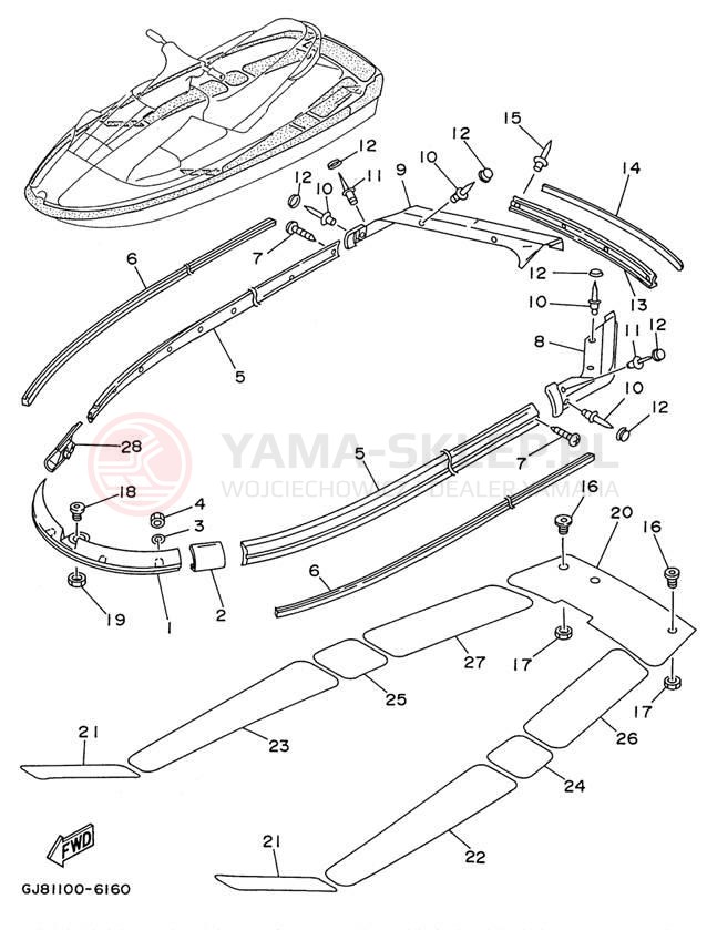 Schemat "GUNWALE - MAT" do Yamaha WAVE RAIDER 700 RA700BU