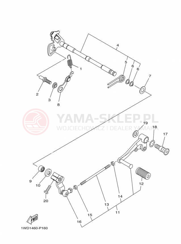 Schemat "Dźwignia zmiany biegów, wałek" do Yamaha YZFR3 YZFR3FL/YZFR3FR/YZFR3FB