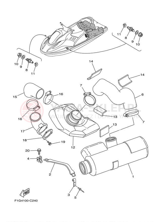 Schemat "wydech" do Yamaha WaveRunner GP1300R GP1300D