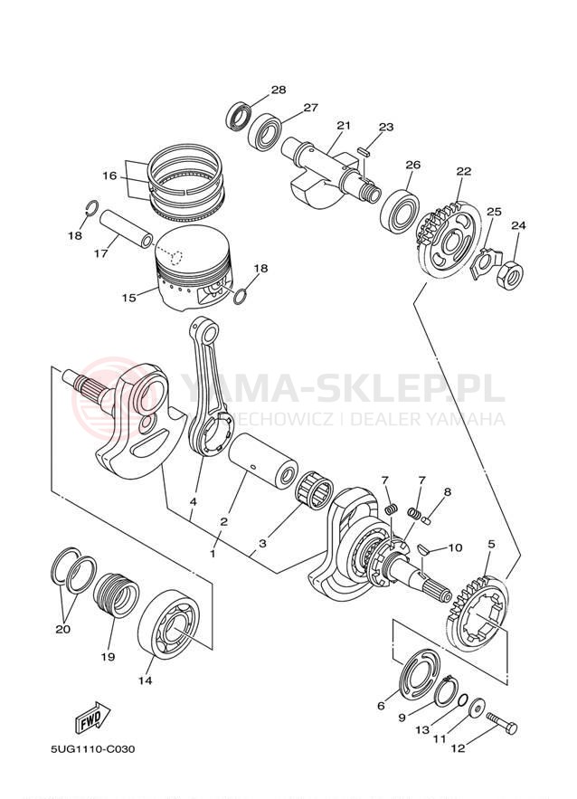 Schemat "Wał korbowy, tłok" do Yamaha RHINO 660 YXR66FW